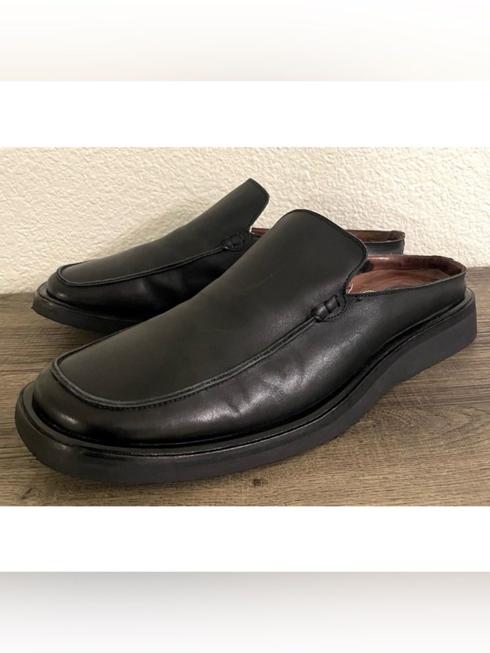 Barneys New York Mens US 11 M Black Leather Loafers Slip On Moc Toe Mules Shoes